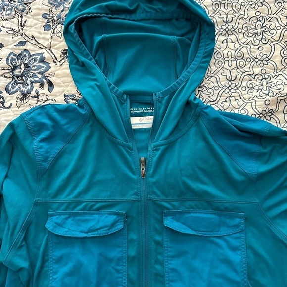 Columbia women’s long sleeve top small teal turquoise Zip up Hooded jacket shirt - Picture 2 of 5